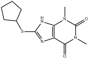 8-(シクロペンチルチオ)テオフィリン 化学構造式