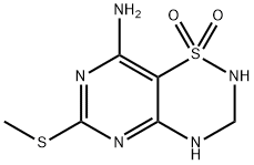 3,4-Dihydro-8-amino-6-methylthio-2H-pyrimido[4,5-e]-1,2,4-thiadiazine 1,1-dioxide Structure