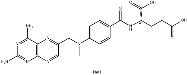 (+)-N-[4-[[(2,4-ジアミノプテリジン-6-イル)メチル]メチルアミノ]ベンゾイル]-L-グルタミン酸ジナトリウム 化学構造式
