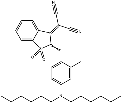 3-（ジシアノメチレン）-2-［4-（ジヘキシルアミノ）-2-メチルベンジリデン］-2，3-ジヒドロ-1-ベンゾチオフェン＝1，1-ジオキシド 化学構造式