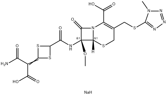 5-Thia-1-azabicyclo[4.2.0]oct-2-en-2-carbonsure, 7-[[[4-(2-Amino-1-carboxy-2-oxoethyliden)-1,3-dithietan-2-yl]carbonyl]amino]-7-methoxy-3-[[(1-methyl-1H-tetrazol-5-yl)thio]methyl]-8-oxo-, Dinatriumsalz, [6R-(6α,7α)]-