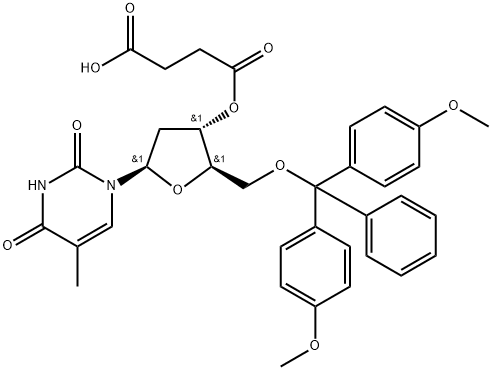 3'-O-(4-オキソ-4-ヒドロキシブチリル)-5'-O-(4,4'-ジメトキシトリチル)チミジン 化学構造式