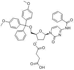 N-ベンゾイル-3'-O-(4-オキソ-4-ヒドロキシブチリル)-5'-O-(4,4'-ジメトキシトリチル)-2'-デオキシシチジン 化学構造式