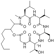 Glycine, N-(N-(N-(N-(N-(3-hydroxy-2-methyl-1-oxononyl)-N-methyl-L-leuc yl)-L-valyl)-L-seryl)-L-allothreonyl)-, rho-lactone Structure