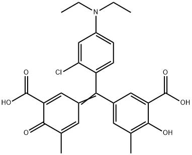 5-[(3-carboxy-5-methyl-4-oxo-2,5-cyclohexadien-1-ylidene)[2-chloro-4-(diethylamino)phenyl]methyl]-3-methylsalicylic acid  Struktur