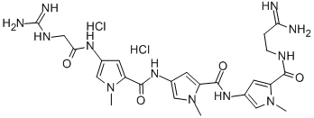 1H-Pyrrole-2-carboxamide, 4-(((4-((((aminoiminomethyl)amino)acetyl)ami no)-1-methyl-1H-pyrrol-2-yl)carbonyl)amino)-N-(5-(((3-amino-3-iminopro pyl)amino)carbonyl)-1-methyl-1H-pyrrol-3-yl)-1-methyl-, dihydrochlorid e Structure
