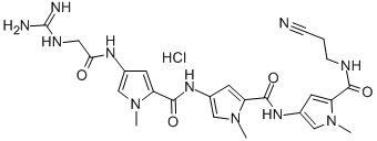 1H-Pyrrole-2-carboxamide, 4-(((4-((((aminoiminomethyl)amino)acetyl)ami no)-1-methyl-1H-pyrrol-2-yl)carbonyl)amino)-N-(5-(((2-cyanoethyl)amino )carbonyl)-1-methyl-1H-pyrrol-3-yl)-1-methyl-, monohydrochloride Structure