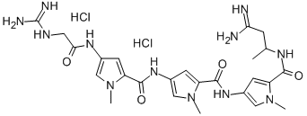 1H-Pyrrole-2-carboxamide, 4-(((4-((((aminoiminomethyl)amino)acetyl)ami no)-1-methyl-1H-pyrrol-2-yl)carbonyl)amino)-N-(5-(((2-(aminoiminomethy l)-1-methylethyl)amino)carbonyl)-1-methyl-1H-pyrrol-3-yl)-1-methyl-, d ihydrochloride Structure
