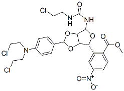 [(4R)-7-[4-[bis(2-chloroethyl)amino]phenyl]-2-(2-chloroethylcarbamoyla mino)-3,6,8-trioxabicyclo[3.3.0]oct-4-yl]methyl 4-nitrobenzoate Struktur