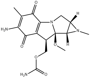 (1aS,8R,8aR,8bS)-6-アミノ-8-[[(アミノカルボニル)オキシ]メチル]-1,1a,2,8,8a,8b-ヘキサヒドロ-8a-メトキシ-1,5-ジメチルアジリノ[2',3':3,4]ピロロ[1,2-a]インドール-4,7-ジオン 化学構造式