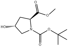 N-(tert-ブトキシカルボニル)-trans-4-ヒドロキシ-L-プロリンメチル 化学構造式