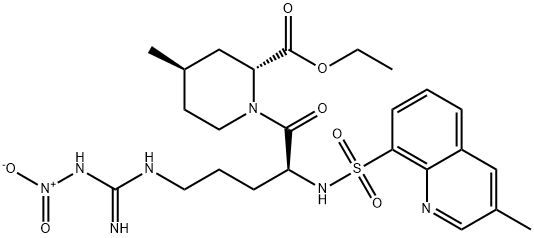2-PIPERIDINECARBOXYLIC ACID, 1-[5-[IMINO(NITROAMINO)METHYL]AMINO]-2-[[(3-METHYL-8-QUINOLINYL)SULFONYL]AMINO]-1-OXOPENTYL]-4-METHYL-,ETHYL ESTER,[2R-[1(S*), 2ALPHA, 4BETA]]- Struktur