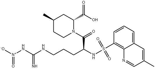 2-PIPERIDINECARBOXYLIC ACID, 1-[5-[IMINO(NITROAMINO)METHYL]AMINO]-2-[[(3-METHYL-8-QUINOLINYL)SULFONYL]AMINO]-1-OXOPENTYL]-4-METHYL-,[2R-[1(S*), 2ALPHA, 4BETA]]- Structure