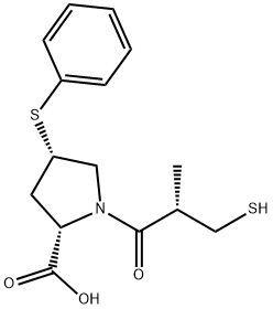 rel-(2S)-1-[(R*)-3-メルカプト-2-メチルプロパノイル]-4α-フェニルチオピロリジン-2α-カルボン酸 化学構造式