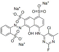 1,7-Naphthalenedisulfonic acid, 4-[(5-chloro-2-fluoro-6-methyl- 4-pyrimidinyl)amino]-5-hydroxy-6-[(2-sulfophenyl )azo]-, trisodium salt Structure