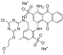 disodium 1-amino-4-[[2-[[[4-chloro-6-(2-methoxyethoxy)-1,3,5-triazin-2-yl]amino]methyl]-4-methyl-6-sulphonatophenyl]amino]-9,10-dihydro-9,10-dioxoanthracene-2-sulphonate Structure