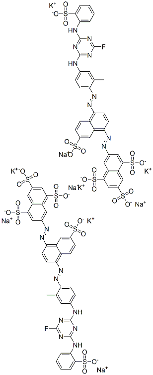 7-[[4-[[4-[[4-fluoro-6-(2-sulphoanilino)-1,3,5-triazin-2-yl]amino]-2-methylphenyl]azo]-7-sulpho-1-naphthyl]azo]naphthalene-1,3,5-trisulphonic acid, potassium sodium salt Structure