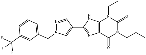 3-乙基-1-丙基-8-(1-(3-(三氟甲基)苄基)-1H-吡唑-4-基)-1H-嘌呤-2,6(3H,8H)-二酮,752222-83-6,结构式