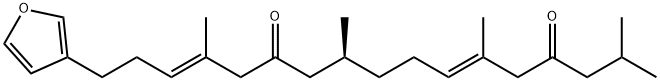 (6E,14E)-17-(3-フリル)-2,6,10,14-テトラメチル-6,14-ヘプタデカジエン-4,12-ジオン 化学構造式