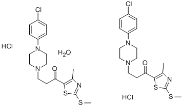 1-Propanone, 3-(4-(4-chlorophenyl)-1-piperazinyl)-1-(4-methyl-2-(methy lthio)-5-thiazolyl)-, hydrochloride, hydrate (2:2:1) Struktur