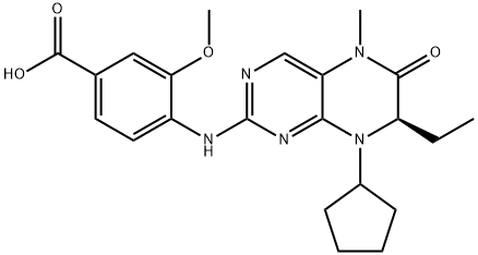(R)-4 - ((8-环戊基-7-乙基-5-甲基-6-氧代-5,6,7,8-四氢蝶啶-2-基)氨基, 755039-56-6, 结构式