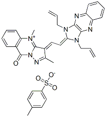 3-[(1,3-diallyl-1,3-dihydro-2H-imidazo[4,5-b]quinoxalin-2-ylidene)ethylidene]-3,9-dihydro-2,4-dimethyl-9-oxopyrazolo[5,1-b]quinazolinium toluene-p-sulphonate 结构式
