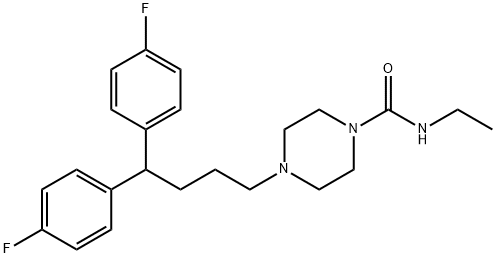 4-[4,4-ビス(4-フルオロフェニル)ブチル]-N-エチル-1-ピペラジンカルボアミド 化学構造式