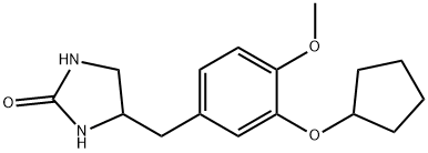 2-Imidazolidinone, 4-((3-(cyclopentyloxy)-4-methoxyphenyl)methyl)-, 75614-09-4, 结构式
