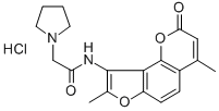 1-Pyrrolidineacetamide, N-(4,8-dimethyl-2-oxo-2H-furo(2,3-h)-1-benzopy ran-9-yl)-, HCl Structure