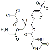 N-アセチル-L-システイン[(2R)-3-[(2-アミノ-1-オキソエチル)オキシ]-2-[(ジクロロアセチル)アミノ]-1-[4-(メチルスルホニル)フェニル]プロピル] 化学構造式