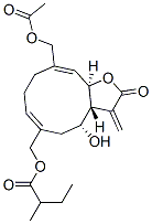 2-Methylbutanoic acid [[(3aR,4R,6Z,10Z,11aR)-10-acetoxymethyl-2,3,3a,4,5,8,9,11a-octahydro-4-hydroxy-3-methylene-2-oxocyclodeca[b]furan-6-yl]methyl] ester Struktur