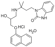 1,3-ジヒドロ-1-[3-[[2-ヒドロキシ-3-(1-ナフチルオキシ)プロピル]アミノ]-3-メチルブチル]-2H-ベンゾイミダゾール-2-オン·塩酸塩 化学構造式
