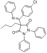 3,5-Pyrazolidinedione, 4-butyl-4-((4-chlorophenyl)(phenylimino)methyl) -1,2-diphenyl- Structure