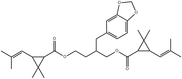 [2-(benzo[1,3]dioxol-5-ylmethyl)-4-[2,2-dimethyl-3-(2-methylprop-1-eny l)cyclopropanecarbonyl]oxy-butyl] 2,2-dimethyl-3-(2-methylprop-1-enyl) cyclopropane-1-carboxylate Structure