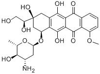 (8S)-10α-[(3-アミノ-2,3,6-トリデオキシ-α-L-arabino-ヘキソピラノシル)オキシ]-8-[(1S)-1,2-ジヒドロキシエチル]-1-メトキシ-7,8,9,10-テトラヒドロ-6,8α,11-トリヒドロキシ-5,12-ナフタセンジオン 化学構造式