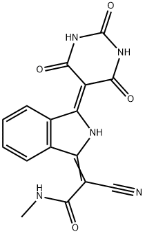 2-シアノ-N-メチル-2-[3-(2,4,6-トリオキソヘキサヒドロピリミジン-5-イリデン)イソインドリン-1-イリデン]アセトアミド 化学構造式