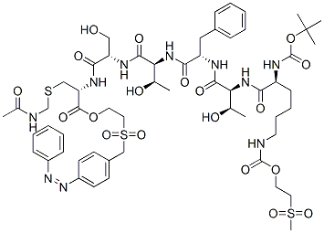 l-Cysteine, S-[(acetylamino)methyl]-N-[N-[N-[N-[N-[N2-[(1,1-dimethylethoxy)carbonyl]-N6-[[2-(methylsulfonyl)ethoxy]carbonyl]-l-lysyl]-l-threonyl]-l-phenylalanyl]-l-threonyl]-l-seryl]-, 2-[[[4-(phenylazo)phenyl]methyl]sulfonyl]ethyl ester Structure