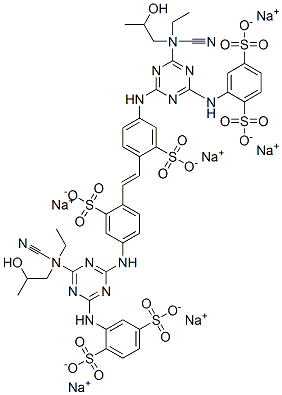 1,4-Benzenedisulfonic acid, 2,2'-[1,2-ethenediylbis[(3-sulfo-4,1-phenylene)imino[6- [(2-cyanoethyl)(2-hydroxypropyl)amino]-1,3,5-triazine-4,2-diyl]imino]bis-, hexasodium salt Struktur