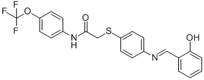 2-[(4-{[(E)-(2-hydroxyphenyl)methylidene]amino}phenyl)sulfanyl]-N-[4-(trifluoromethoxy)phenyl]acetamide Struktur