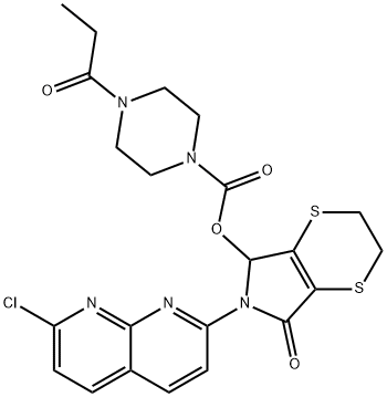 6-(7-chloro-1,8-naphthyridin-2-yl)-2,3,6,7-tetrahydro-7-oxo-5H-1,4-dithiino[2,3-c]pyrrol-5-yl 4-propionylpiperazine-1-carboxylate Structure