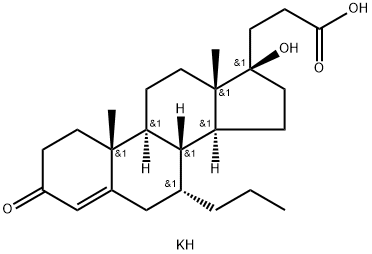 (17R)-17-ヒドロキシ-3-オキソ-7α-プロピルプレグナ-4-エン-21-カルボン酸カリウム 化学構造式