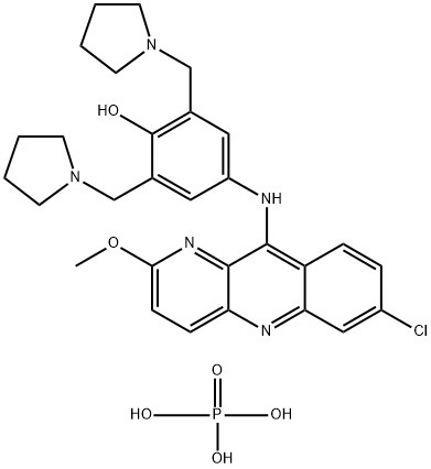 4-[(7-氯-2-甲氧基-1,5-二氢吡啶并[3,2-b]喹啉-10-基)亚氨]-2,6-二(吡咯烷-1-基甲基)环己-2,5-二烯-1-酮磷酸盐 (1:4) 结构式