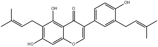4',5,7-トリヒドロキシ-3',6-ビス(3-メチル-2-ブテニル)イソフラボン 化学構造式
