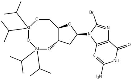 8-Bromo-N9-[3’,5’-O-(1,1,3,3-tetrakis(isopropyl)-1,3-disiloxanediyl)--D-2’-deoxyribofuranosyl]guanine Structure