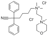 4-[2-[(5-シアノ-5,5-ジフェニルペンチル)ジメチルアミニオ]エチル]-4-メチルモルホリニウム·ジクロリド 化学構造式