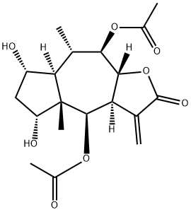 (3aS)-4β,9β-Diacetoxy-3a,4,4a,5,6,7,7aα,8,9,9aβ-decahydro-5α,7α-dihydroxy-4aβ,8α-dimethyl-3-methyleneazuleno[6,5-b]furan-2(3H)-one 结构式