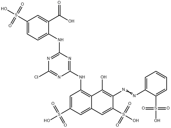 2-[[4-chloro-6-[[8-hydroxy-3,6-disulpho-7-[(2-sulphophenyl)azo]-1-naphthyl]amino]-1,3,5-triazin-2-yl]amino]-5-sulphobenzoic acid Structure