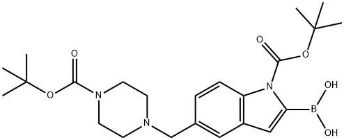 1H-Indole-1-carboxylic acid, 2-borono-5-[[4-[(1,1-dimethylethoxy)carbonyl]-1-piperazinyl]methyl]-, 1-(1,1-dimethylethyl) ester Structure