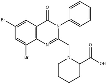 2-Piperidinecarboxylic acid, 1-((6,8-dibromo-3,4-dihydro-4-oxo-3-pheny l-2-quinazolinyl)methyl)- Structure
