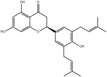 5,7-Dihydroxy-2-(4-hydroxy-3,5-bis(3-methyl-2-butenyl)phenyl)-2,3-dihy dro-4H-chromen-4-one Structure